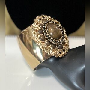 Gold Sheen Obsidian Filigree Cuff Bracelet